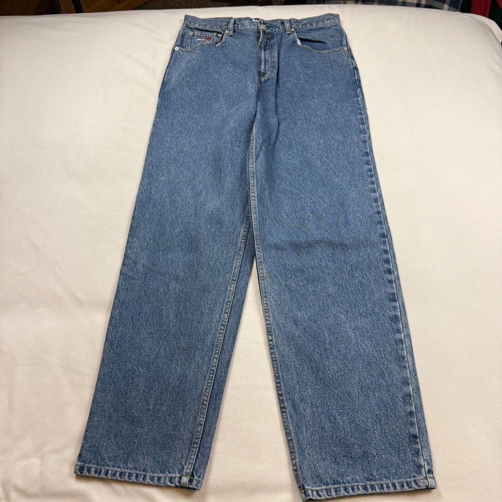 VTG Tommy Jeans Mens 33x34 Straight Leg Denim Medium Wash Blue 0174858 Y2K